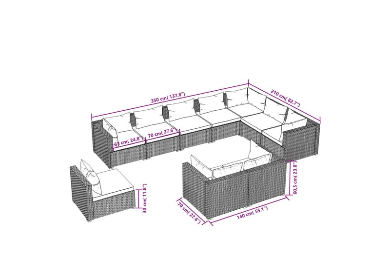 Loungegrupp för trädgården m. dynor 10 delar konstrotting br - Brun/Vit - Loungeset & loungegrupp - Soffgrupp utomhus