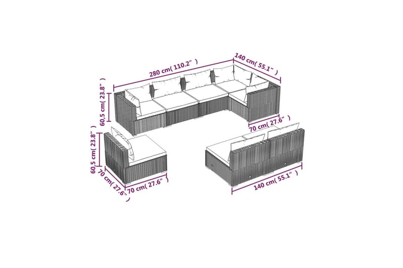 Loungegrupp för trädgården med dynor 8 delar konstrotting br - Brun/Vit - Loungeset & loungegrupp - Soffgrupp utomhus