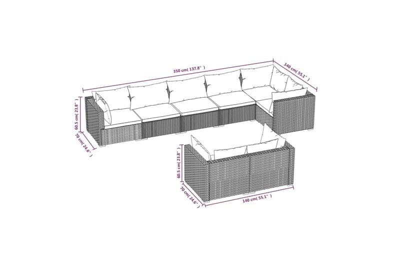 Loungegrupp för trädgården m. dynor 8 delar konstrotting bru - Brun/Vit - Loungeset & loungegrupp - Soffgrupp utomhus