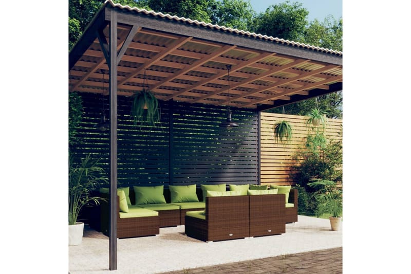 Loungegrupp för trädgården med dynor 9 delar konstrotting br - Brun/Grön - Loungeset & loungegrupp - Soffgrupp utomhus