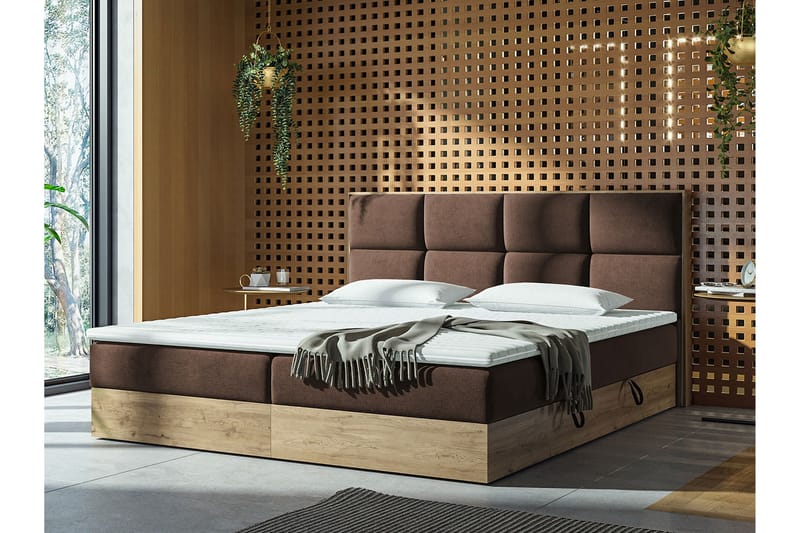 Förvaringssäng EUPHORIA 140x200 - Brun - Säng med förvaring - Komplett sängpaket