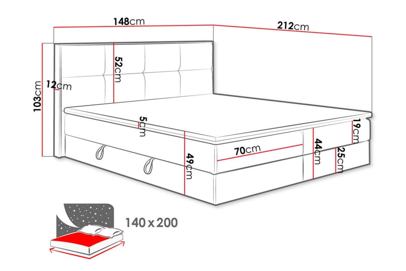 Förvaringssäng EUPHORIA 140x200 - Brun - Säng med förvaring - Komplett sängpaket