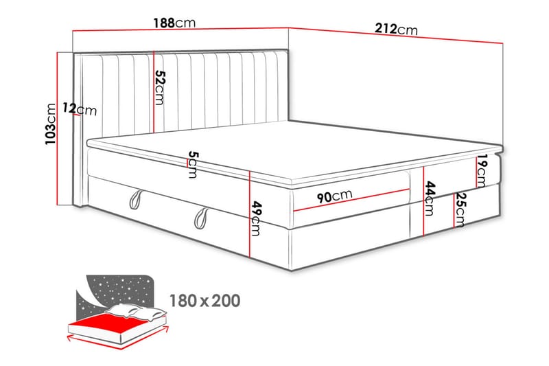 Förvaringssäng HARMONY 180x200 - Grå - Komplett sängpaket - Säng med förvaring