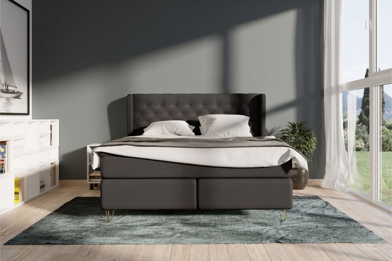 Komplett Sängpaket Choice No 4 180x200 Fast - Mörkgrå|Guld - Kontinentalsäng - Dubbelsäng - Komplett sängpaket