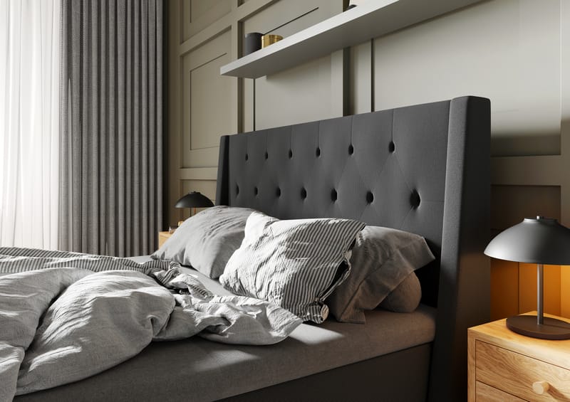 Komplett Sängpaket Langham 180x200 cm Grå - Grå|Svart - Kontinentalsäng - Dubbelsäng - Komplett sängpaket