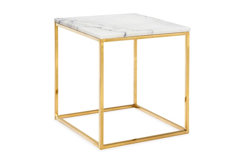 Sidobord Titania 45 cm Marmor - Vit|Mässing - Brickbord & småbord - Marmorbord - Lampbord & sidobord
