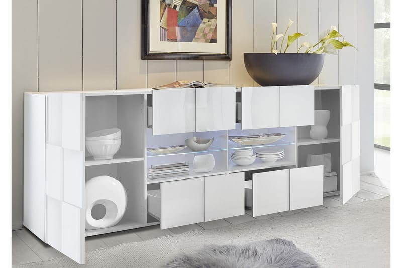 Sideboard Tabor 241 cm Stor - Vit Högglanslack - Sideboard & skänk