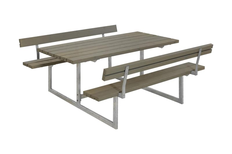 PLUS Basic bord- och bänkset med 2 ryggstöd - Gråbrun - Picknickbord