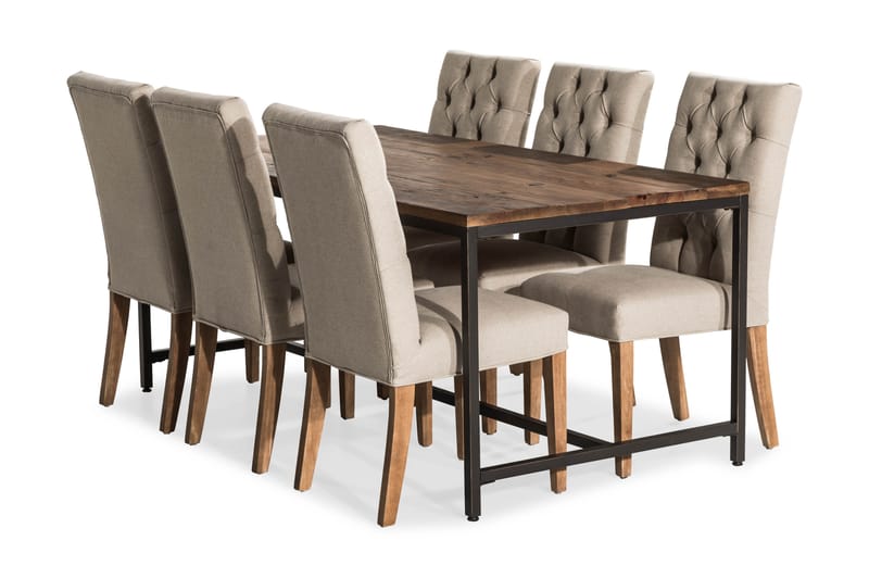 Matgrupp Limerick 180 cm med 6 Emmie Stol - Rustik Alm|Svart|Beige|Trä - Matgrupp