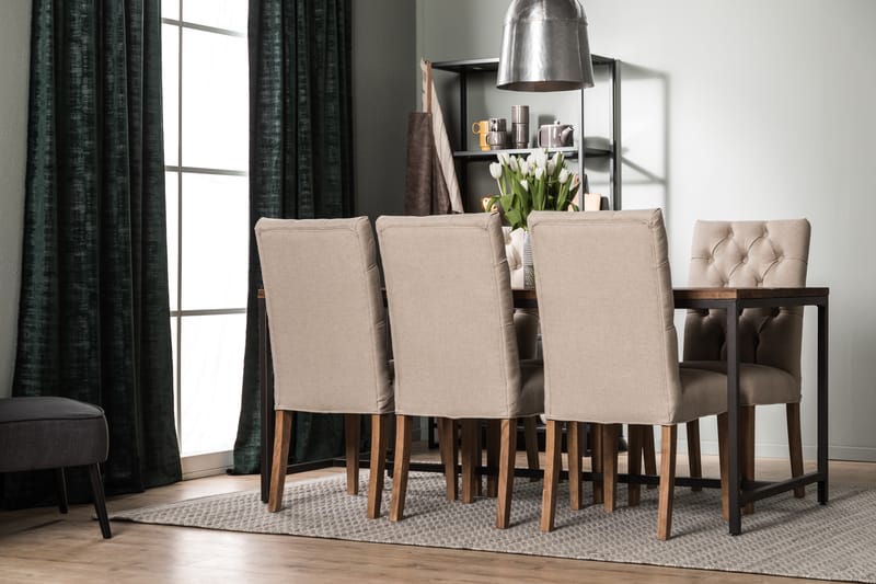 Matgrupp Limerick 180 cm med 6 Emmie Stol - Rustik Alm|Svart|Beige|Trä - Matgrupp