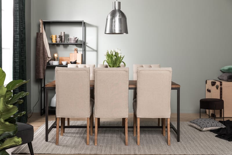Matgrupp Limerick 180 cm med 6 Emmie Stol - Rustik Alm|Svart|Beige|Trä - Matgrupp