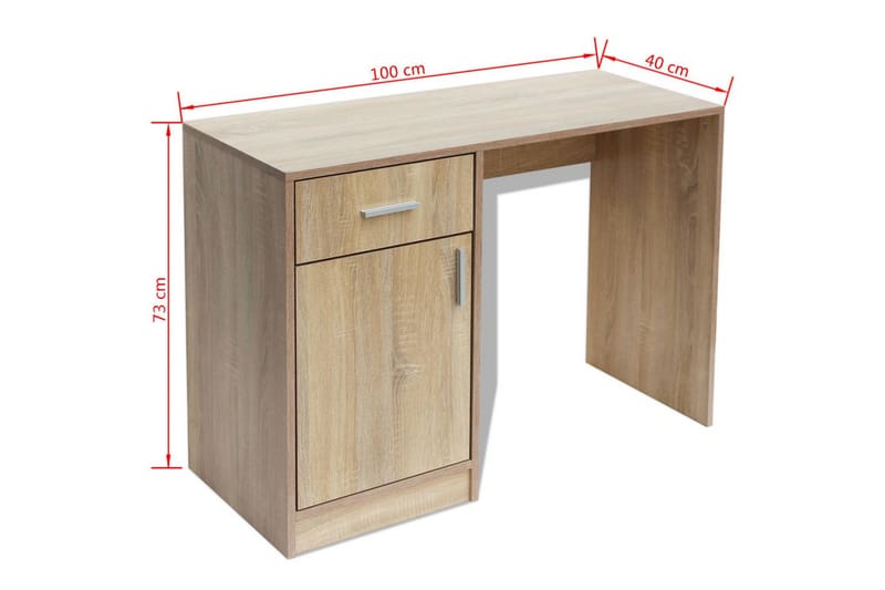 Skrivbord med låda och skåp ek 100x40x73 cm - Brun - Skrivbord - Datorbord