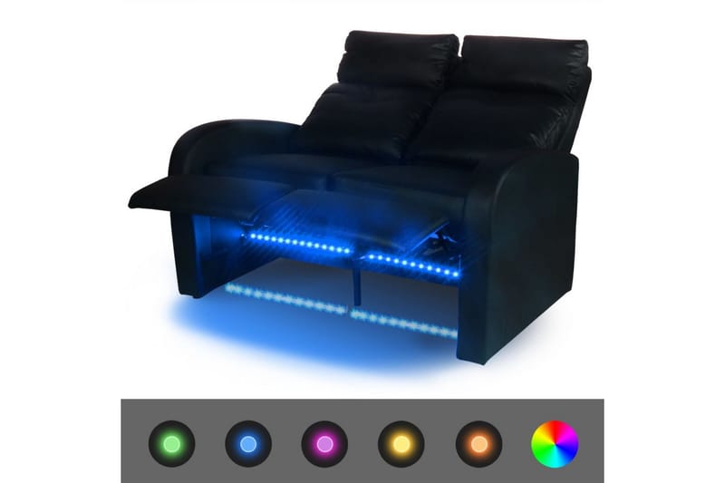 Liggfåtölj med LED 2-sits konstläder svart - Svart - Biofåtölj & reclinerfåtölj - Skinnfåtölj & läderfåtölj