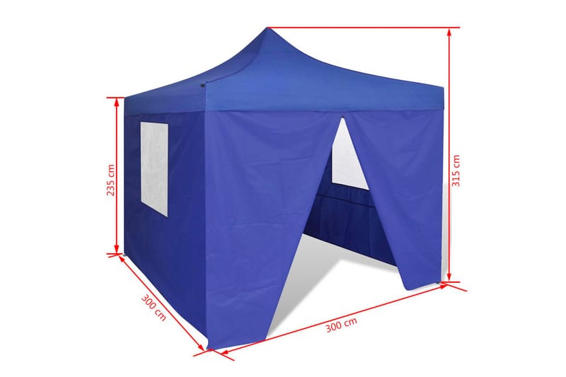 Blått hopfällbart tält 3x3 m med 4 väggar - Blå - Paviljongtak