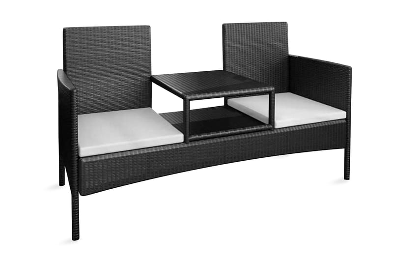 Trädgårdssoffa 2-sits med bord konstrotting svart - Svart - Loungesoffor - Utesoffa