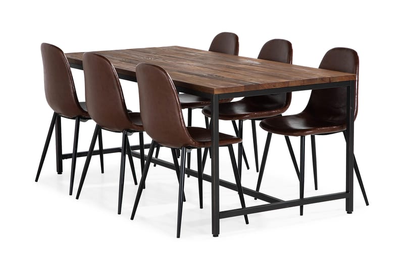 Matgrupp Limerick 180 cm med 6 Naira Stol - Rustik Alm|Svart|Brun - Matgrupp