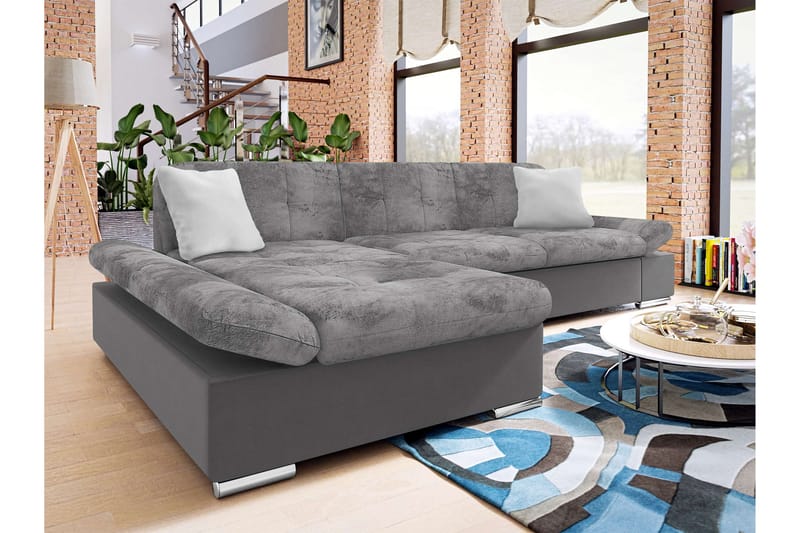 Djerra Bäddsoffa med Schäslong 3-sits i Sammet - Mörkgrå/Ljusgrå - Möbler - Soffa - Sammetssoffa