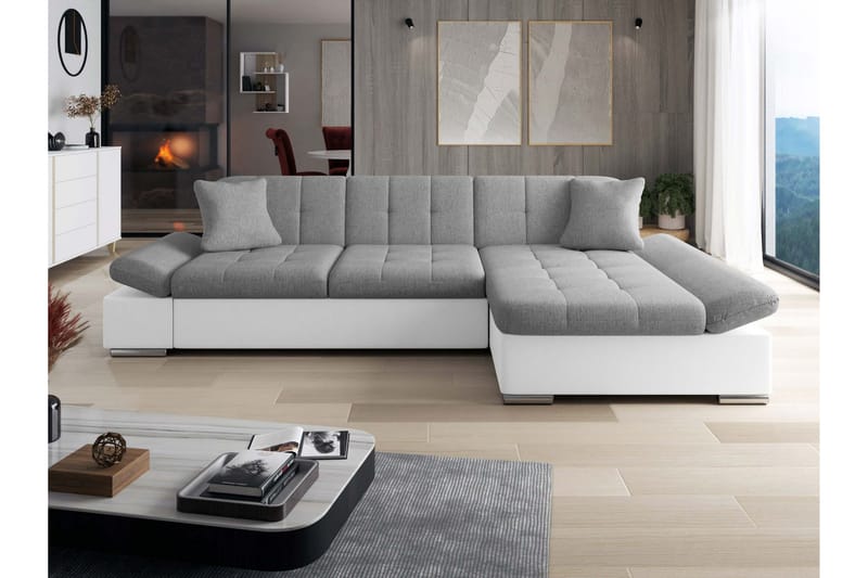 Djerra Bäddsoffa med Schäslong 3-sits i Konstläder - Vit/Grå - Möbler - Soffa - Skinnsoffa