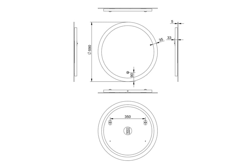 Klysna Spegel 59 cm Rund - Silver - Belysning - Badrumslampa & badrumsbelysning - Badrumsspegel med belysning