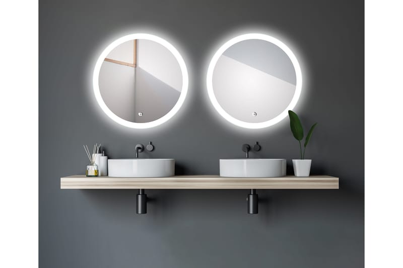 Klysna Spegel 59 cm Rund - Silver - Belysning - Badrumslampa & badrumsbelysning - Badrumsspegel med belysning