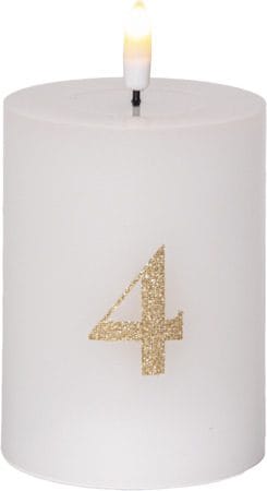Flamme Advent LED Blockljus 4-pack 7.5 cm - vit med guldsiffror - Belysning - Dekorationsbelysning - Dekorationsbelysning inomhus - Batteridrivna ljus