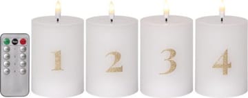 Flamme Advent LED Blockljus 4-pack 7.5 cm - vit med guldsiffror - Belysning - Dekorationsbelysning - Dekorationsbelysning inomhus - Batteridrivna ljus