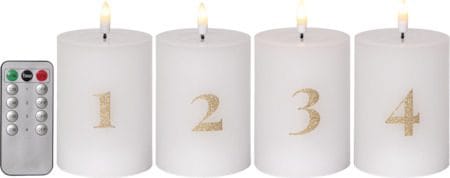 Flamme Advent LED Blockljus 4-pack 7.5 cm - vit med guldsiffror - Belysning - Dekorationsbelysning - Dekorationsbelysning inomhus - Batteridrivna ljus