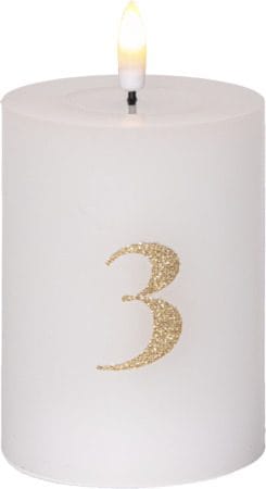 Flamme Advent LED Blockljus 4-pack 7.5 cm - vit med guldsiffror - Belysning - Dekorationsbelysning - Dekorationsbelysning inomhus - Batteridrivna ljus