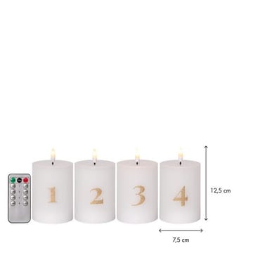 Flamme Advent LED Blockljus 4-pack 7.5 cm - vit med guldsiffror - Belysning - Dekorationsbelysning - Dekorationsbelysning inomhus - Batteridrivna ljus