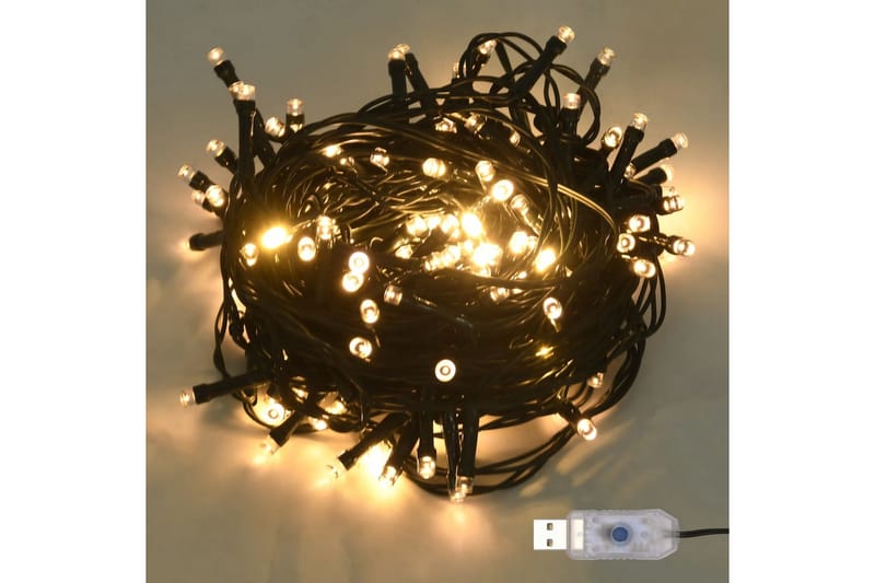 Ljusslinga med 150 LED varmvit 15 m PVC - Vit - Ljusslinga inomhus - Dekorationsbelysning