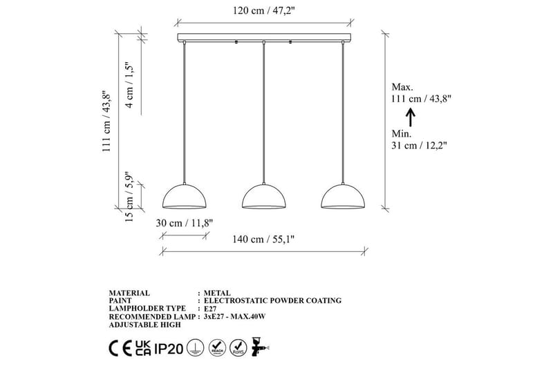 Ljuskrona Brena Svart Tre Uttag - 140 x 30 x 111 cm - Belysning - Lampor & belysning inomhus - Fönsterlampa
