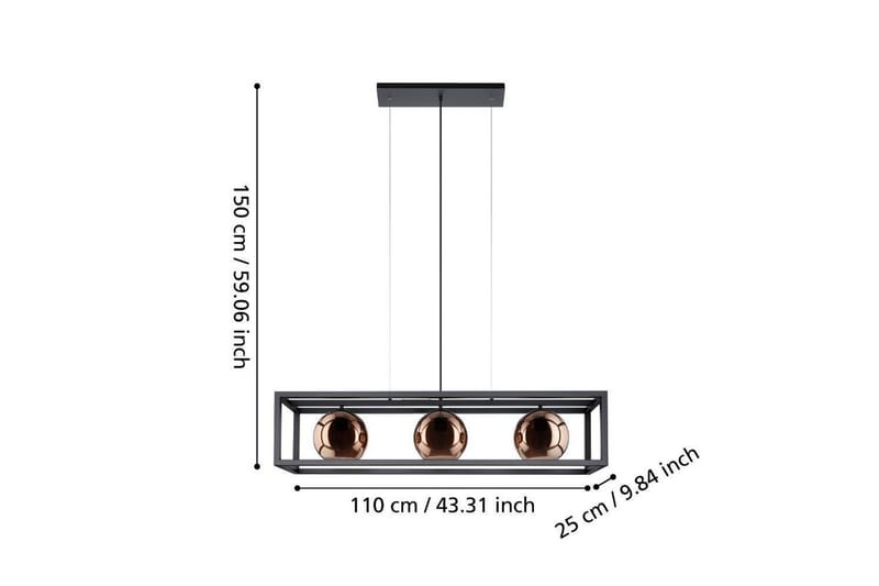 Takpendel Eglo Cordoba Svart/Koppar Ram med 3 Lampor - Belysning - Lampor & belysning inomhus - Fönsterlampa