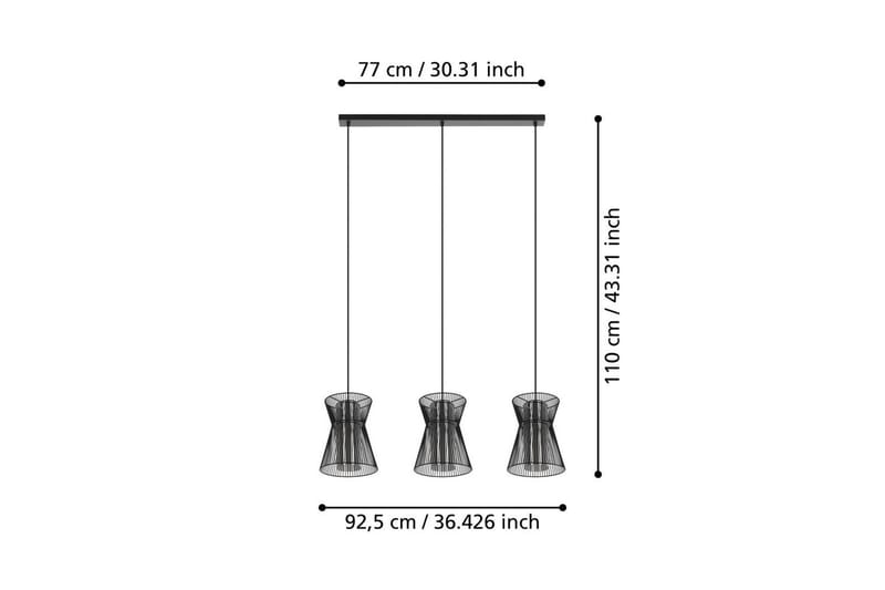 Takpendel Eglo Maseta med 3 Lampor Svart Svart-Transparent - Svart - Belysning - Lampor & belysning inomhus - Fönsterlampa
