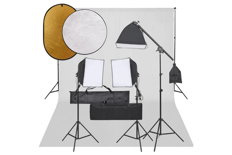 Fotostudio med lampor, bakgrund och reflexskärm - Svart - Fotobelysning & studiobelysning