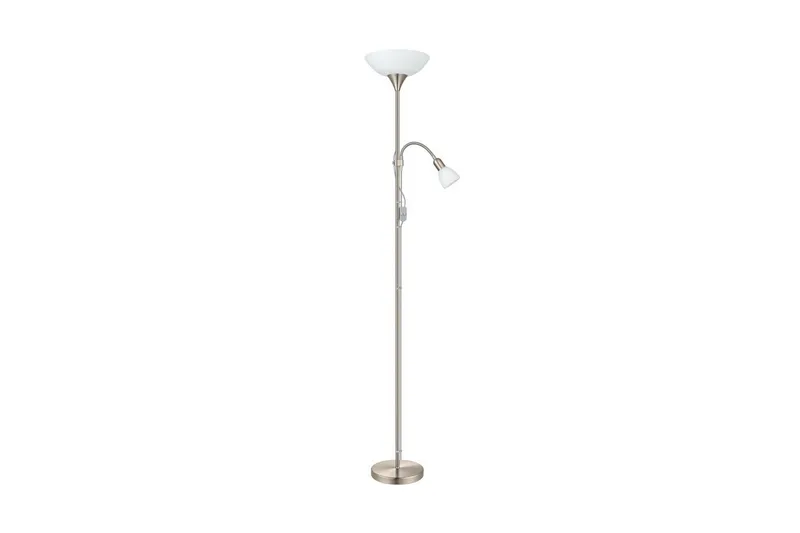 Golvlampa Eglo Up 2 med Läslampa Nickel-Matt Vit, Vit/Grå