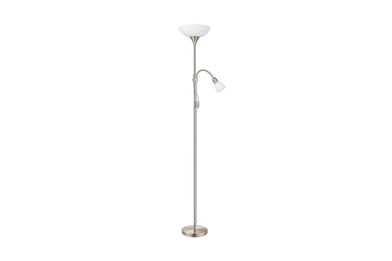 Golvlampa Eglo Up 2 med Läslampa Nickel-Matt Vit, Vit/Grå