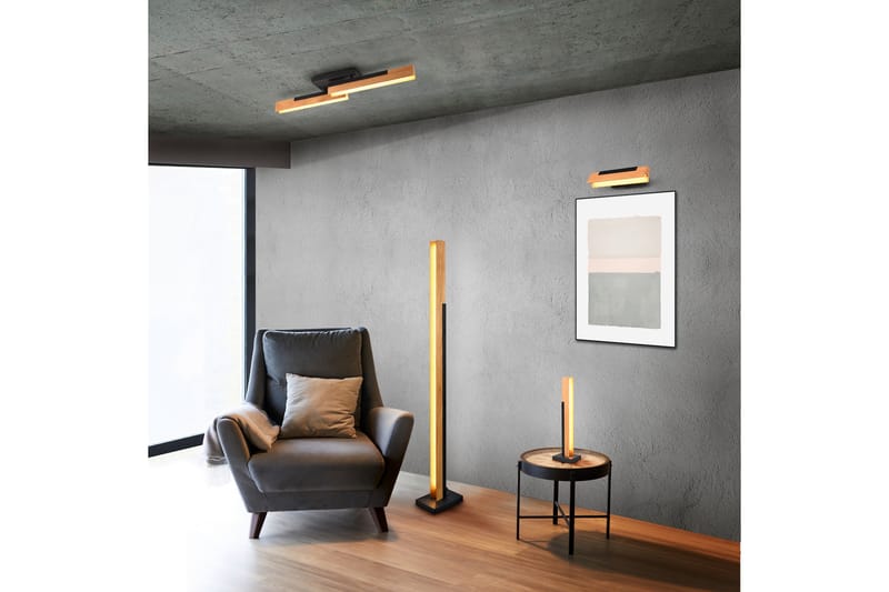 Kerala LED golvlampa mattsvart/ trä - Matt Svart/Trä - Belysning - Lampor & belysning inomhus - Golvlampa