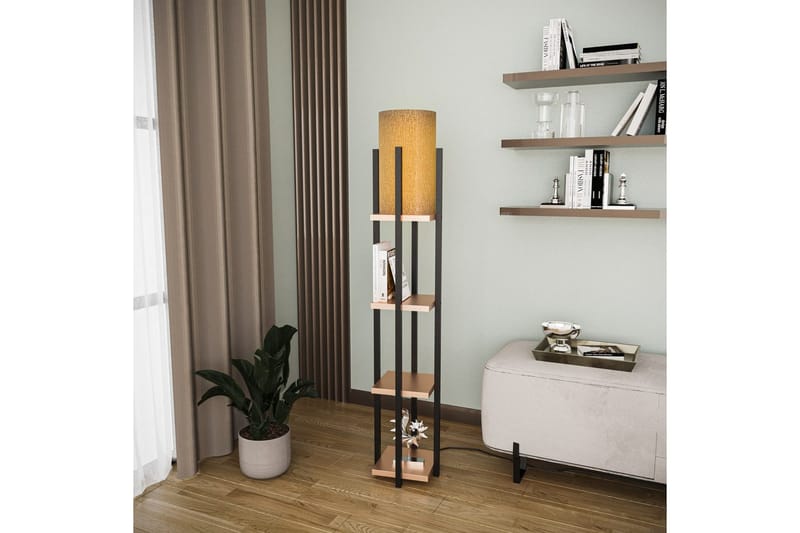 Golvlampa Ratmo Sudampa Lumi (Hyllhöjd: 29 cm) Svart / Kopparträ - Svart / Kopparträ - Belysning - Lampor & belysning inomhus - Golvlampa