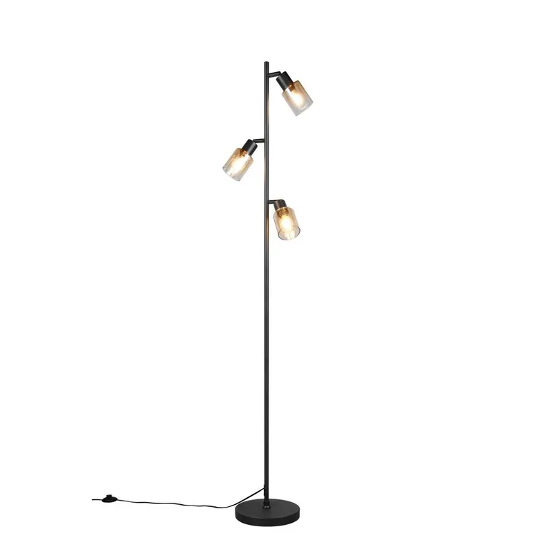 Golvlampa TRIO Cadiz, Mattsvart/Bärnsten