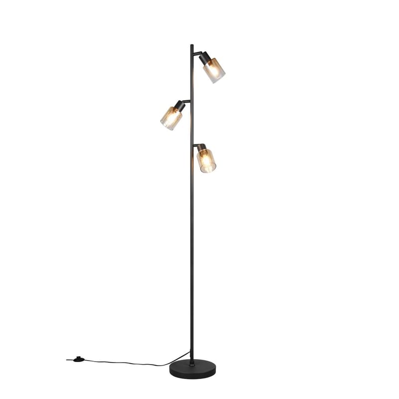 Golvlampa TRIO Cadiz, Mattsvart/Bärnsten