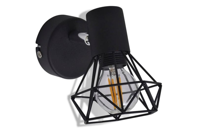 2 Vägglampor i industri-design med LED-glödlampor svart - Svart - Sänglampa vägg - Väggarmatur - Vägglampa
