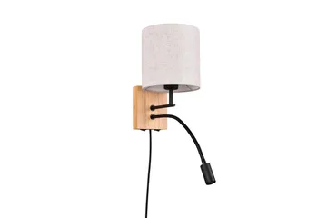 Nilam Vägglampa med läslampa 18 cm LED + E27 trä - Trä/Beige - Belysning - Lampor & belysning inomhus - Sovrumslampa - Sänglampa - Sänglampa vägg