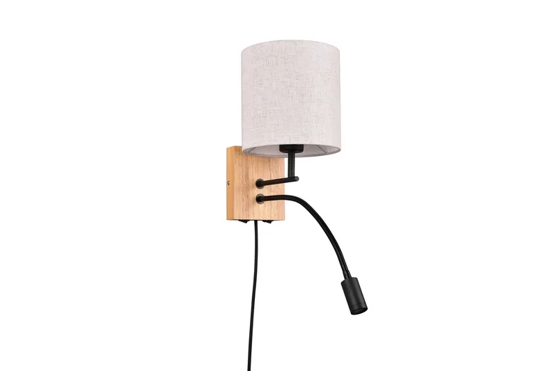 Nilam Vägglampa med läslampa 18 cm LED + E27 trä, Trä/Beige