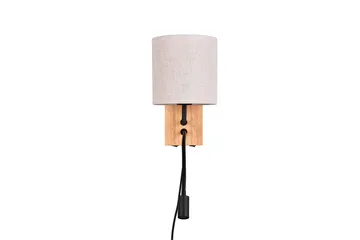 Nilam Vägglampa med läslampa 18 cm LED + E27 trä - Trä/Beige - Belysning - Lampor & belysning inomhus - Sovrumslampa - Sänglampa - Sänglampa vägg