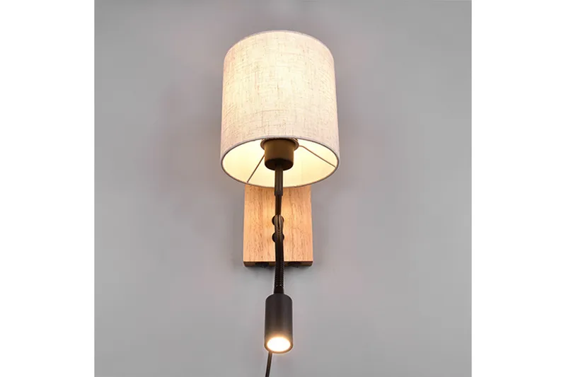 Nilam Vägglampa med läslampa 18 cm LED + E27 trä - Trä/Beige - Belysning - Lampor & belysning inomhus - Sovrumslampa - Sänglampa - Sänglampa vägg
