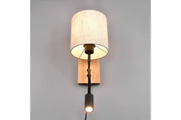 Nilam Vägglampa med läslampa 18 cm LED + E27 trä - Trä/Beige - Belysning - Lampor & belysning inomhus - Sovrumslampa - Sänglampa - Sänglampa vägg