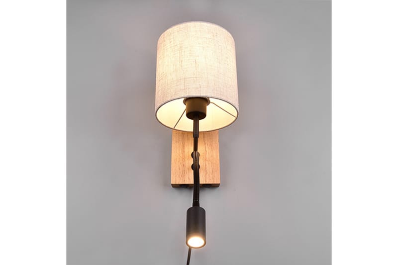 Nilam Vägglampa med läslampa 18 cm LED + E27 trä - Trä/Beige - Belysning - Lampor & belysning inomhus - Sovrumslampa - Sänglampa - Sänglampa vägg