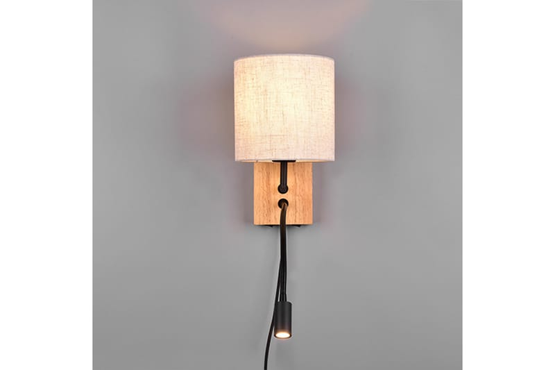 Nilam Vägglampa med läslampa 18 cm LED + E27 trä - Trä/Beige - Belysning - Lampor & belysning inomhus - Sovrumslampa - Sänglampa - Sänglampa vägg