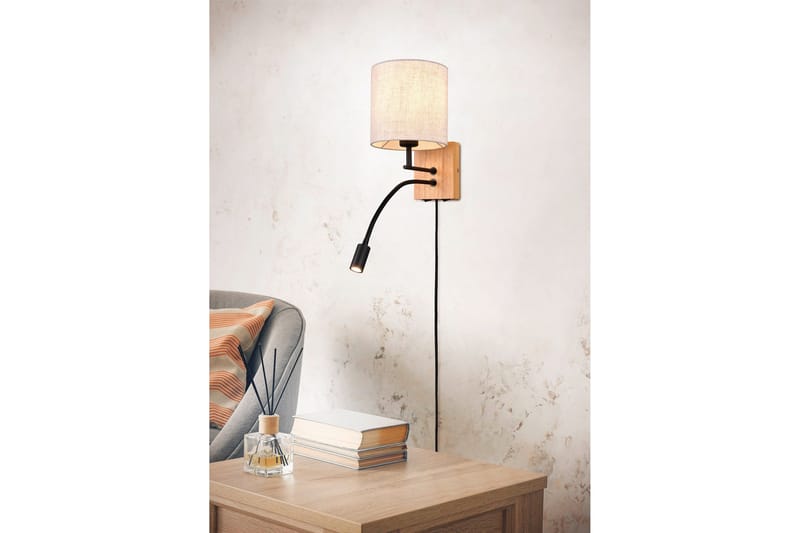 Nilam Vägglampa med läslampa 18 cm LED + E27 trä - Trä/Beige - Belysning - Lampor & belysning inomhus - Sovrumslampa - Sänglampa - Sänglampa vägg