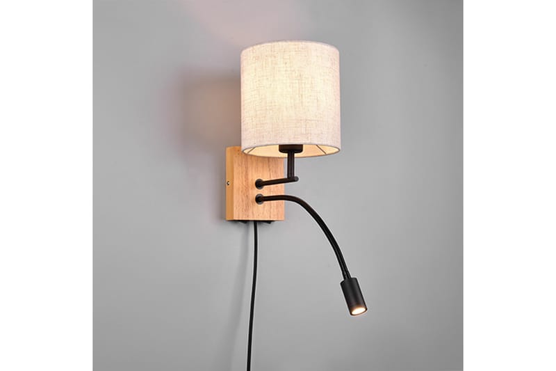 Nilam Vägglampa med läslampa 18 cm LED + E27 trä - Trä/Beige - Belysning - Lampor & belysning inomhus - Sovrumslampa - Sänglampa - Sänglampa vägg